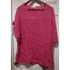 Bellambra Women's Pink  100% Linen Top Made in Italy Plus size 2X Vacay Natural